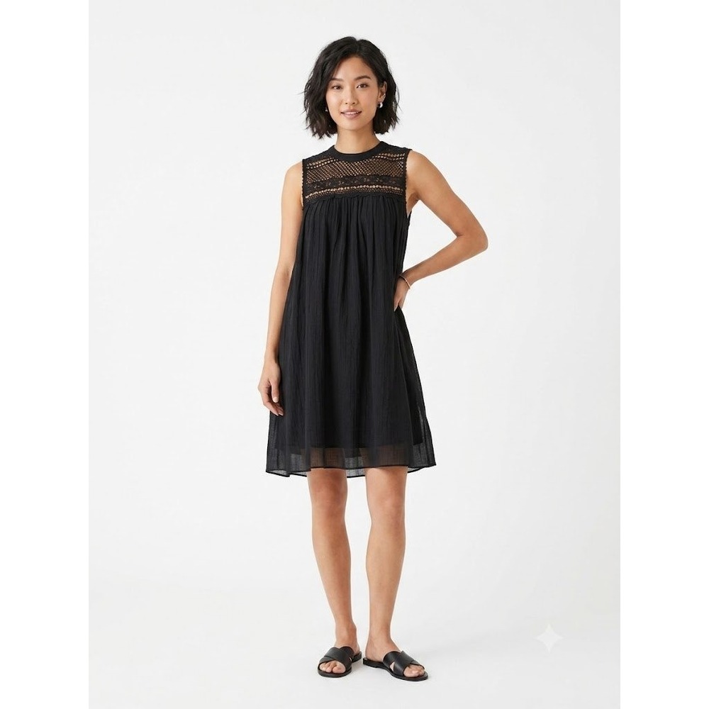 Rebellion Womens Black Crochet Lace Yoke Sleeveless Babydoll Mini Dress Large - Picture 1 of 9